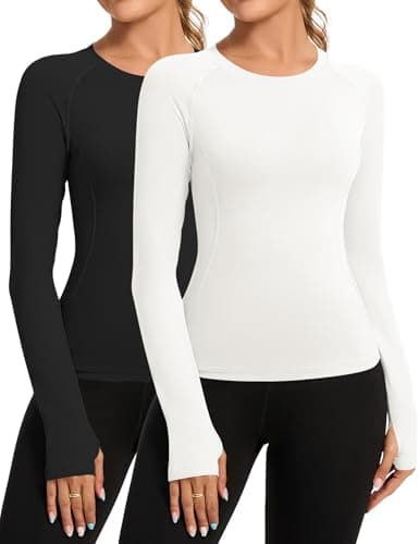 Image of Rapbin Womens Sport Long-Sleeve Shirts Workout Tops for Women Stretch Lightweight Crew Neck Athletic T-Shirts Compression Slim Fit Sports Shirt Gym Athletic 2 Pack L