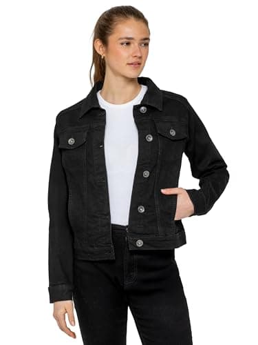 Image of 989Zé ENZO Womens Designer Denim Jacket Ladies Stretch Casual Button Up Western Classic Jeans Coat (L, Black)