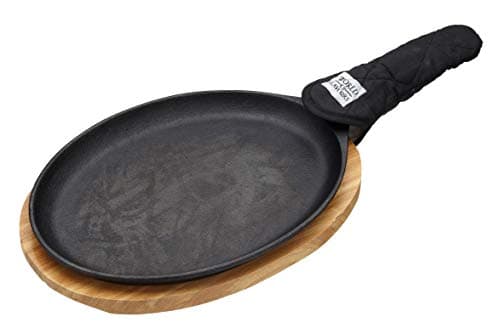 Image of KitchenCraft World of Flavours Fajita Sizzle Platter with Wooden Serving Board, Cast Iron, 41 x 19 x 5 cm