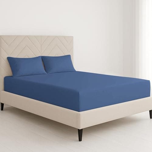 Image of ChComfort Deep SuperKing Fitted Sheet with 2 Matching Pillowcases - Navy Blue Microfiber, All-Around Elastic 40cm depth, Wrinkle-Free, Fade Resistant - Suitable for All! (Navy Blue, Super King)
