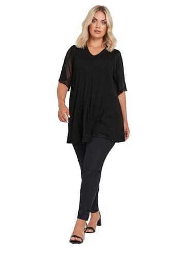 Image of Yours Curve Pleat Front Angel Sleeve Top - Women's - Plus Size Curve Black