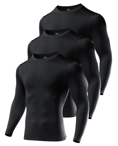 Image of Niksa 3 Packs Long Sleeve T Shirt Men's Muscle Fit T-Shirt Compression Breathable Slim Tops for Gym Work Running Sports Cycling Active Wear Base Layers Mesh Quick-Drying Clothing,Black,L