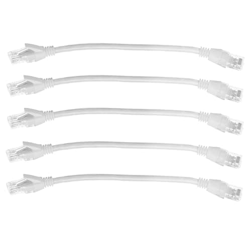 Image of FunWorth Short Cat6 Ethernet Patch Cable 0.3m, High-Speed 1000Mbps Network LAN Patch Leads with RJ45 Connectors, White Cat6 Ethernet Cable for Router, Switch, PC, TV, Office Use (White 5Pcs, 30CM)