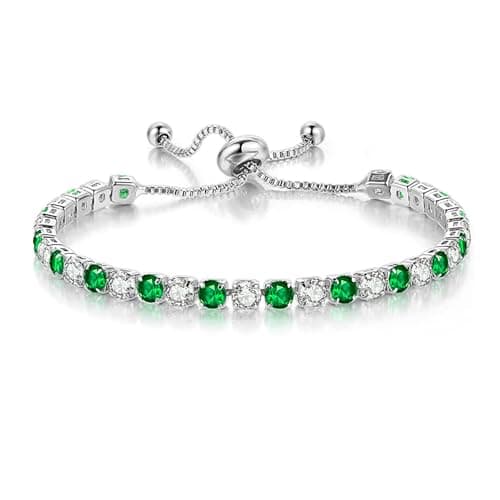 Image of Sfoni Tennis Bracelets for Women, Hypoallergenic Month Birthstone Bracelet with Cubic Zirconia Adjustable Slider Silver Bracelet Jewellery Gifts for Lady Girls Birthday Graduation Gifts, May