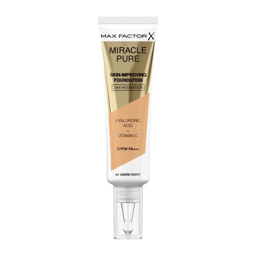 Image of Max Factor Miracle Pure Liquid Foundation, Warm Ivory, Full Coverage, Flawless and Radiant Finish, Lightweight Formula, Smudge Resistant, Non Pore-Clogging, Fragrance Free, 35ml