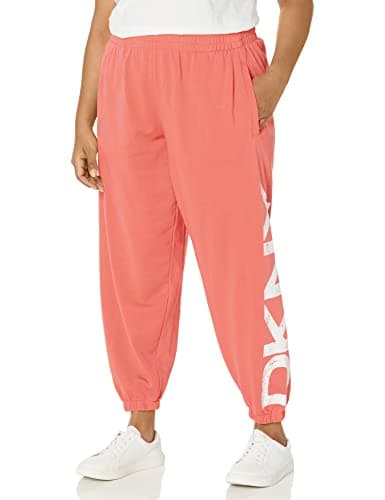 Image of DKNY Women's Distressed Crackle Logo Pigment Dyed Jogger Sweatpants, Sienna, 1X