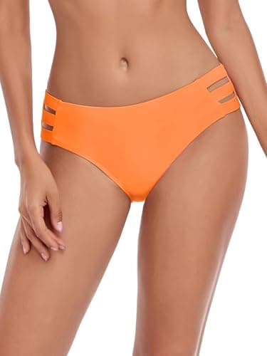 Image of Ocean Blues Women's Neon Orange Strappy Bikini Bottom Basic Bathing Suit Large