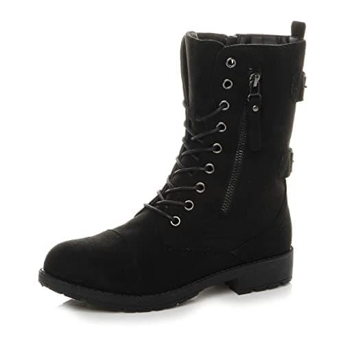 Image of AJVANI flat low heel lace up zip combat military ankle boots size 3 36
