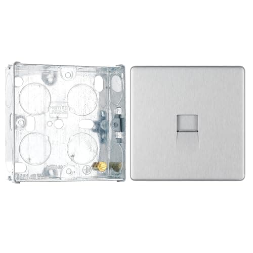 Image of BG Screwless Brushed Steel Single Master Telephone Socket FBSBTM1 with 25mm Steel Back Box