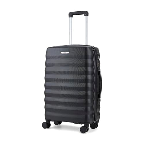 Image of Rock Berlin Medium Hard Shell Hold Suitcase in Black - 360 Swivel-Wheels, Hard-Wearing ABS, Telescopic Handle & Combination Lock - 66x44x26cm 59L
