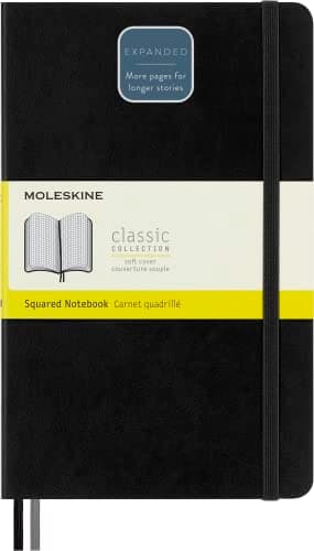 Image of Moleskine - Classic Expanded Squared Paper Notebook - Soft Cover and Elastic Closure Journal - Color Black - Size Large 13 x 21 A5 - 400 Pages