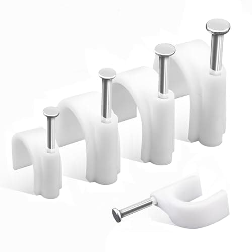 Image of HuaoPOr Cable Clips, 4 Sizes Cable Nail Clips 4mm 6mm 8mm 10mm (Pack of 200), White Round Wire Tidy Clips, from Small to Large, for Outdoor and Ethernet, Wall Cable