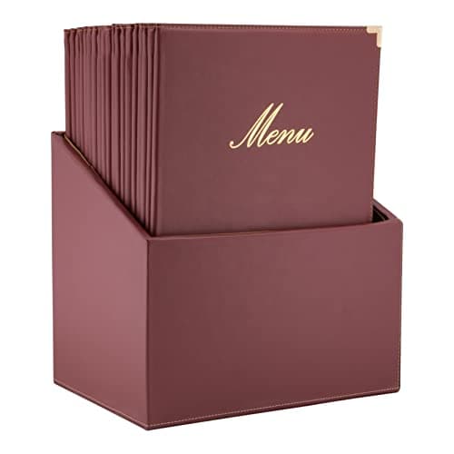 Image of Securit Premium Faux Leather A4 Menu Holder - Pack of 20 - 4 Pages Display Folder - Ideal for Restaurants, Café, Bar - Wine Red Colour Leather Box