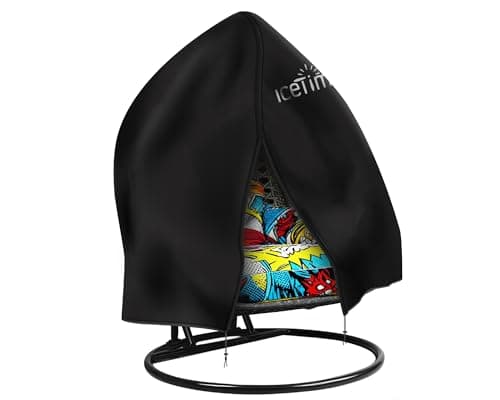 Image of Icetimer Upgraded Double Egg Chair Cover - Waterproof, Windproof, Dustproof,2 Seat Heavy Duty Large Patio Hanging Swing Seat Cover With Zipper, 230x200cm, Black