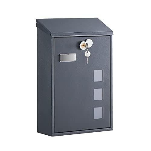 Image of SONGMICS Post Box, Wall Mounted Letterbox, Mailbox, Copper Lock Cylinder with Swivel Cap, Viewing Windows, Nameplate, Easy to Install, 11.5 x 25.5 x 39.5 cm, Anthracite Grey GMB031G01