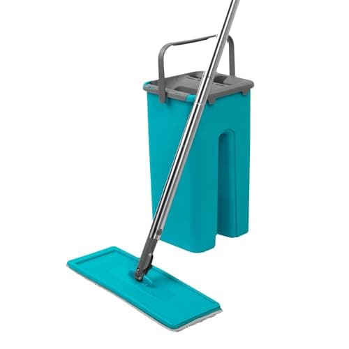 Image of Beldray LA067234EU Mop and Bucket Set - Squeeze Mop Bucket, Wet & Dry Compartments, 2.5L Capacity & Built-In Wringer, Dirt Removing Scraper, Microfibre Flat Mop Head For Hard Floors, Easy Storage