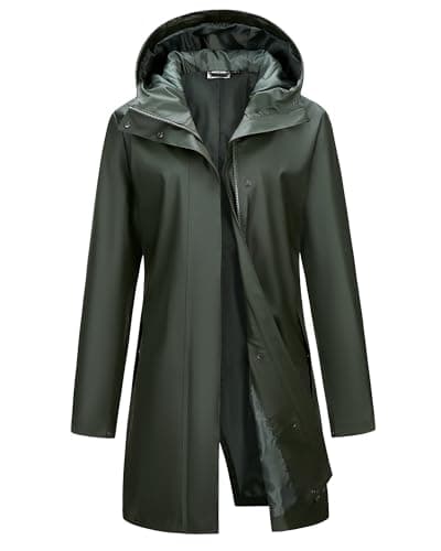 Image of Outdoor Ventures PU Raincoat for Women Outdoor Ladies Rain Jackets Waterproof Windproof Hooded Coat for Fishing Hiking Camping Army Green L
