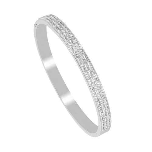 Image of JJDreams Women's Gold Stainless Steel Bangle 6mm With Rhinestone, Tennis Bangle Shiny Crystal Dainty Bracelet, Silver