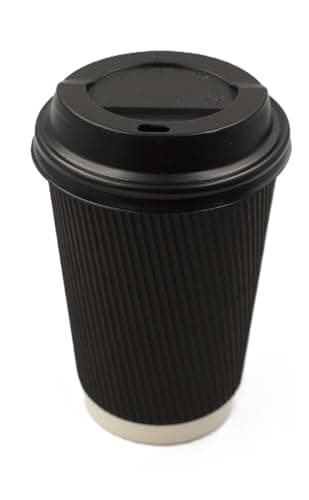 Image of Sunrise Packaging 50 x 12oz Black Ripple Coffee Cups with LIDS 340ml | Eco-Friendly Insulated Hot Drinks Cups (12oz Black Cups with LIDS)
