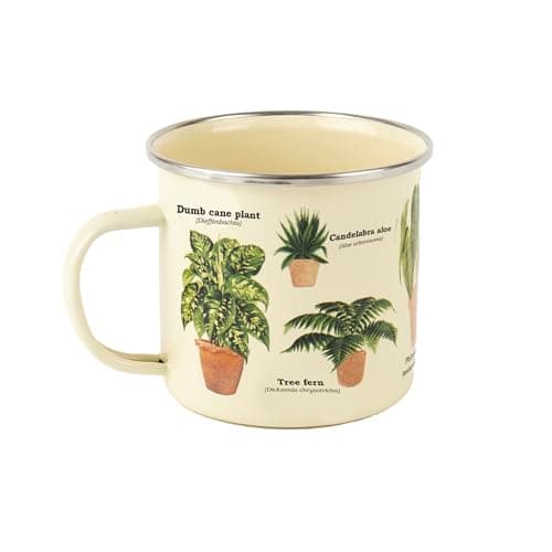 Image of Gift Republic House Plant Enamel Mug, Outdoor Camping Cup, 500 ml Metal Coffee Cup Indoor Plant Design Gift Idea