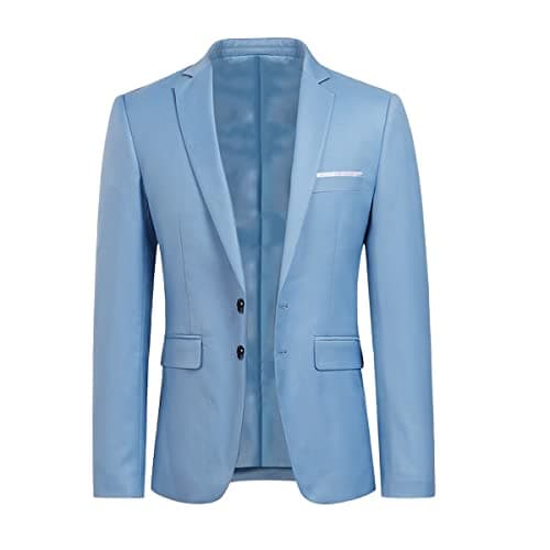 Image of YOUTHUP Mens Blazer Slim Fit 2 Button Formal Casual Suit Jacket Wedding Tuxedo Jackets, Sky Blue, L