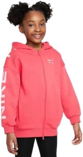 Image of NIKE FD2960-648 G NSW CLUB FLC AIR HD FZ LS Sweatshirt Girl's LT FUSION RED/MED SOFT PINK Size M