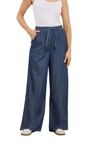 Image of Long Tall Sally - LTS Tall Pull On Cotton Wide Leg Jeans - Women's Dark Blue