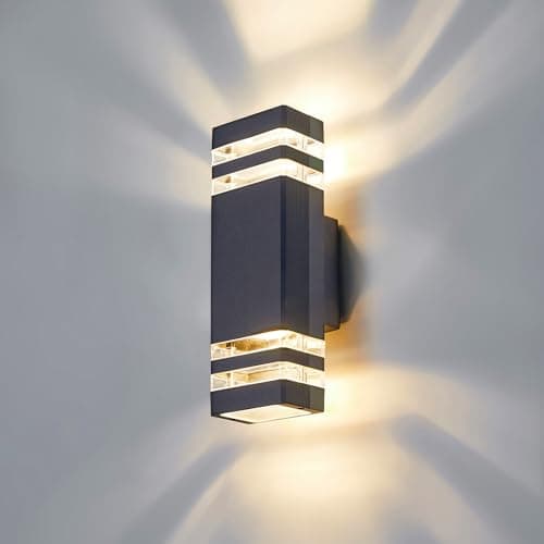 Image of CELAVY Outdoor Wall Lights Mains Powered Outside Up Down Lights, IP65 Waterproof LED Porch Front Door Light, Square GU10 External Modern Lighting Exterior Sconce Lamp for House, Anthracite Grey