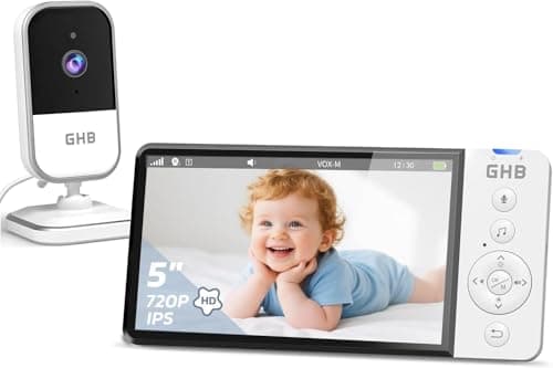 Image of GHB Baby Monitor with Camera and Night Vision 5'' 720P HD Video Baby Monitor Camera IPS Screen, VOX Mode, 2-Way Audio, Temperature Alert, 8 Lullabies, No App or Wi-Fi Needed