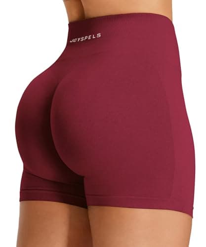 Image of JOYSPELS Womens Seamless Gym Shorts High Waist Scrunch Bums Ruched Activewear Running Yoga Workout Booty Shorts for Women UK Red M