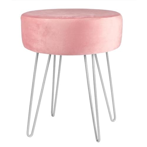 Image of Harbour Housewares Velvet Round Foot Stool - Pink with Silver Legs - Small Modern Dressing Table Stool Pouffe Footstool Vanity Stools Vanity Chairs Footstools for Living Room, Bedroom