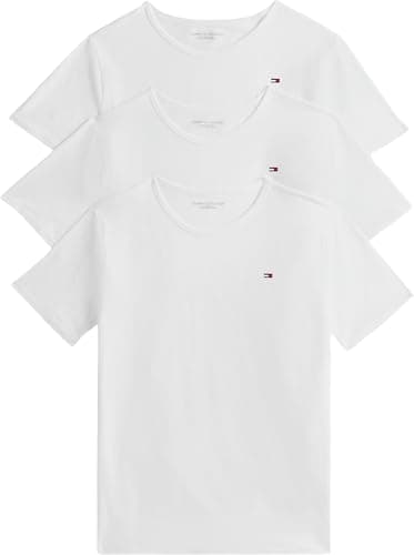 Image of Tommy Hilfiger Men’s 3 Pack Short Sleeve Slim Fit T-Shirts, White (White/White/White), S