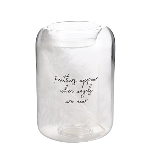 Image of Widdop Thoughts of You Glass Tea Light Holder With Feather Inside - Feathers - Memorial Commemorative Light Present Memory Sentimental Message