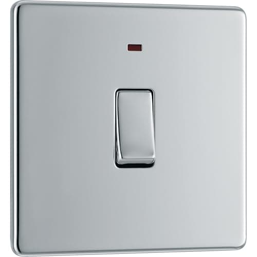 Image of BG Electrical Single Wall Switch with LED Power Indicator, Double Pole, Screwless Front Plate, Slim Profile, Premium Flatplate, Polished Chrome, 20A, FPC31
