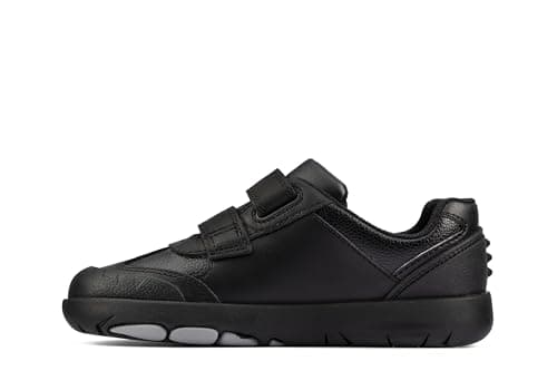 Image of Clarks Rex Stride K Childrens Black Leather, 1