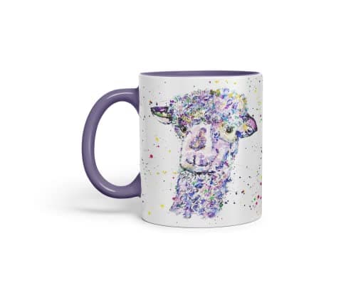Image of Vixar Llama lama Wildlife Farm Animals Watercolour Art Coloured Mug Cup Gift Birthday Work Office Tea Coffee (Purple)
