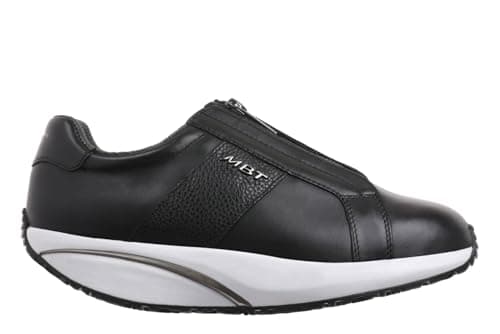 Image of MBT AISAI Women's Leather Trainers. Nappa Design with Textured Leather Details. Front Zipper Closure for Ease of Use. Colour: Black