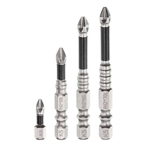 Image of sourcing map 4pcs Impact Phillips Screwdriver Bit Set PH2 (#2) Anti Slip Tip 1/4" Hex Shank 1"/2"/2.6"/2.8" (25mm/50mm/65mm/70mm) Long Magnetic Cross Screw Driver Drill Bits