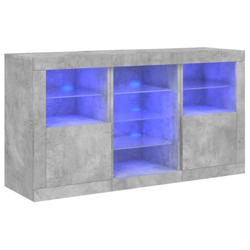 Image of vidaXL Modern Sideboard with LED Lights, Ample Storage Space and Sturdy Doors- Made from Engineered Wood- Ideal for Any Room- Concrete Grey