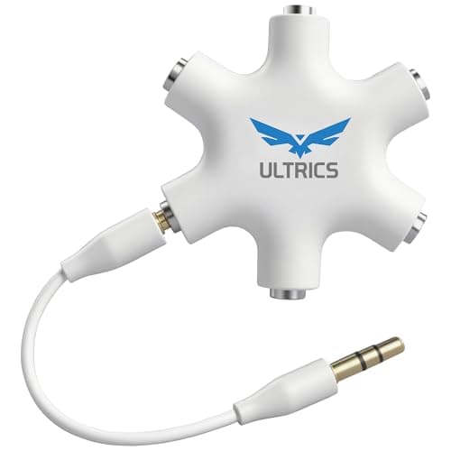 Image of ULTRICS Headphone Splitter, 3.5mm Male to Female Multi Earphone Audio Splitter, 5 Ports Stereo Headset Adapter Compatible with iPhone Smartphone Tablet Laptop PC PS4 Xbox MP3 Player Speaker – White