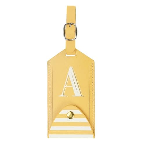 Image of PATIKIL Luggage Tags, PU Leather Embroidered Suitcase Tag Letter Travel Tag Privacy Protection Labels for Travel Baggage Suitcase, Yellow