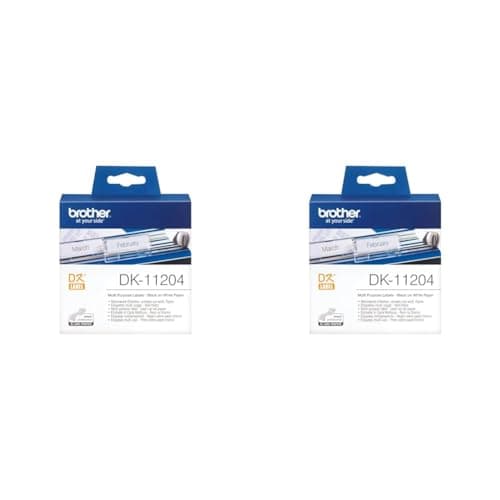 Image of Brother DK-11204 Label Roll, Multi Purpose Labels, Black on White, 400 Labels, 17 mm (W) x 54 mm (L), Brother Genuine Supplies (Pack of 2)