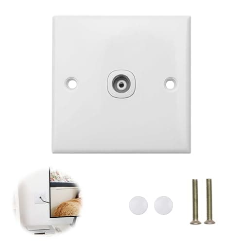 Image of TV Aerial Socket Coaxial Wall Faceplate, Single Coax Outlet for TV and FM Radio Signal Standard White Wall Plate with Mounting Screws Flame Retardant Home Media Connection