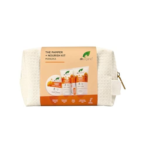 Image of Dr Organic - Manuka Honey The Pamper & Nourish Kit - Women's & Men's Skincare - Restore, Nourish & Protect - Vegan, Cruelty, Paraben & SLS Free - 200ml, 125ml, 5.7ml, 125ml - Bundle