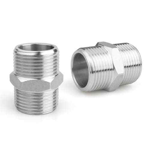 Image of QZKJQDD 2 Pcs 1/2" Male to 1/2" Male BSP, Pipe Adapter Thread Stainless, for Water, Gas, Oil, and Fuel Applications Pipe Connecting Conversion