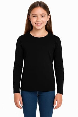 Image of A2Z 4 Kids Girls Plain Long Sleeve T Shirts Soft Feel PE School - Long Sleeves Shirt Black 7-8