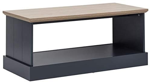 Image of GFW Kendal Slate Blue Coffee Table, Contrast Oak Top For Living Room, Features Storage Shelf For Display Living Room Entertainment, Media Accessories & Books, Oak/Slate Blue, H43 x W100 x D47cm