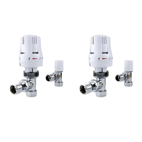 Image of 15mm Angled Thermostatic Radiator Valve Set with Lockshield | TRV & Lockshield Twin Pack | Liquid-Filled Head | Bi-Directional | HULTHOR (15mm, 2, Pack)
