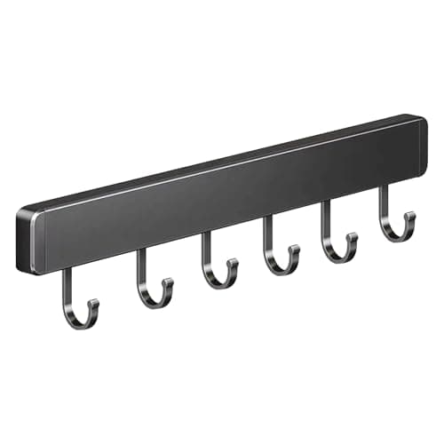Image of Global-Daily Wall Mounted Kitchen Utensil Rack with Sliding Hooks – Space-Saving Hanging Rail for Cooking Tools, Spoons & Spatulas, Self-Adhesive or Screw Mount Kitchen Organizer Holder (30cm)