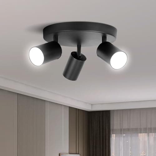 Image of CHENBEN Ceiling Light with 3 Rotatable GU10 Spots, Black Indoor LED Ceiling Spotlights, Round Base, Swivel, LED Ceiling Light for Corridors/Dining Rooms, Without Bulb, Max 25W